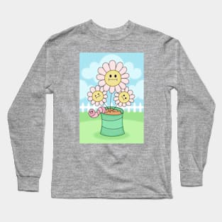 Flowers With Faces - White Picket Fence Long Sleeve T-Shirt